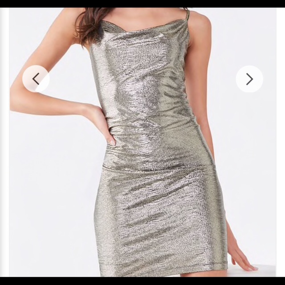 Gold Shiny Draped Disco Dress size L